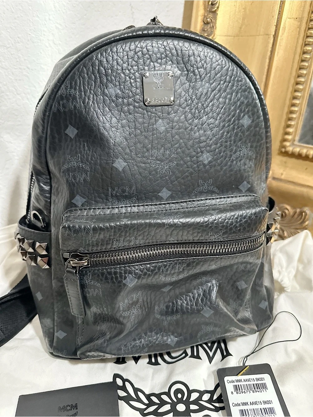 Worn Once MCM Stark Side Studs Small Backpack in Visetos Black $1330